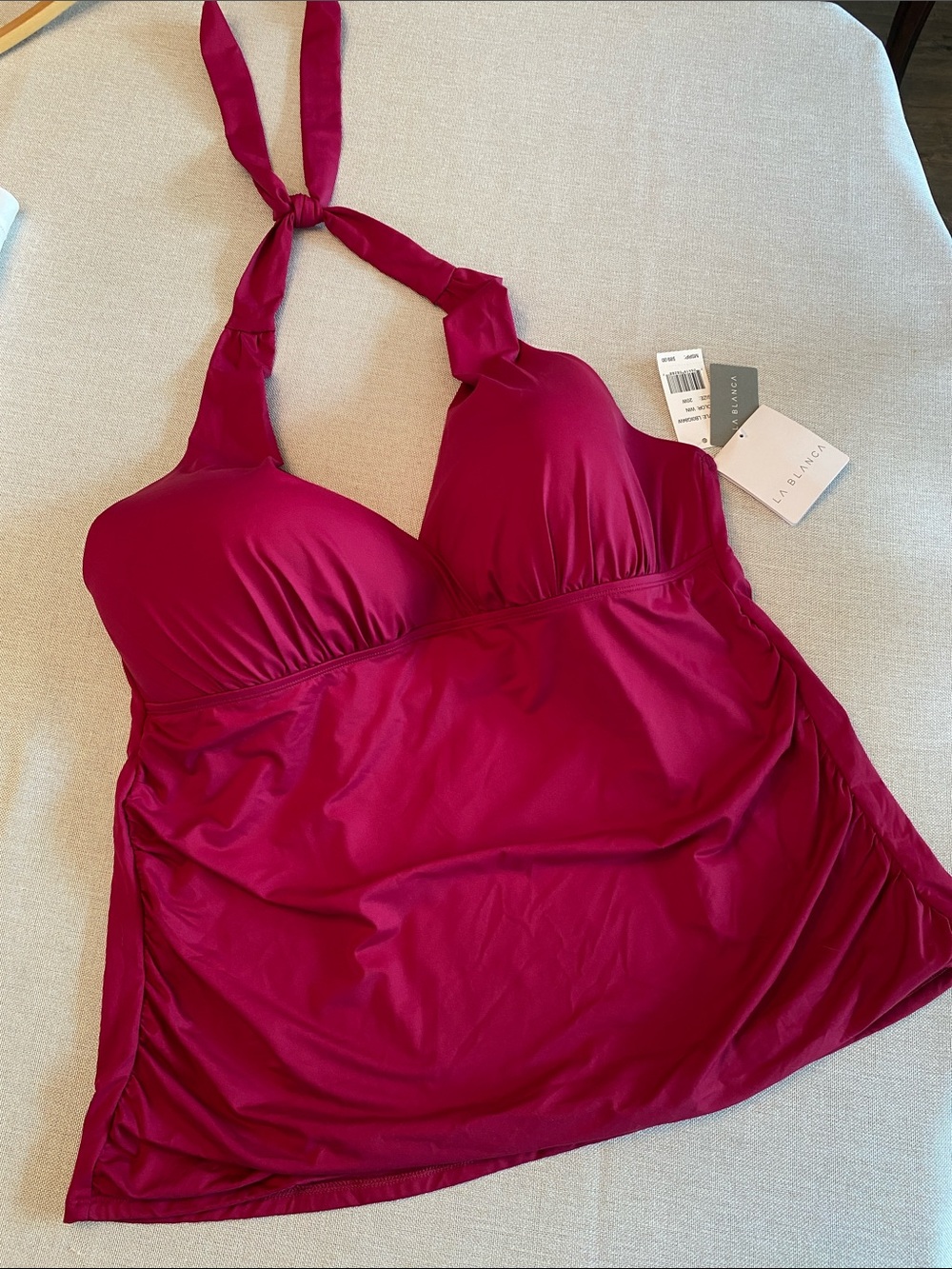 La Blanca Wine “Island Goddess” Shirred Halter Tankini Swim Top 20W NWT